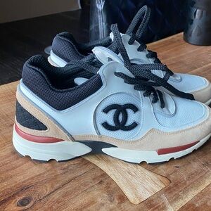 Designer Inspired Black and Beige Athletic Sneakers